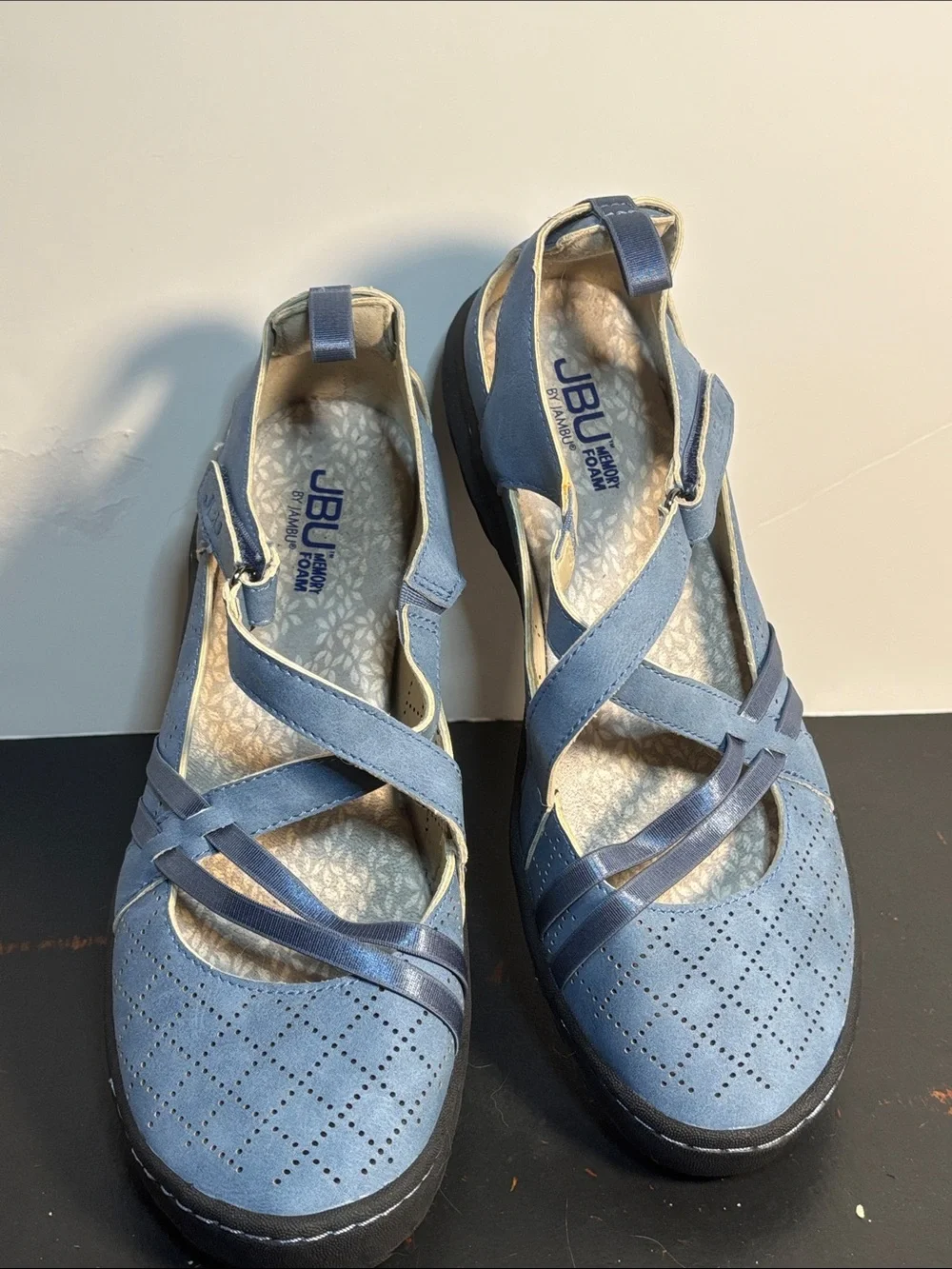JBU by Jambu Nicole Women's Blue Cross-Strap Comfort Flats